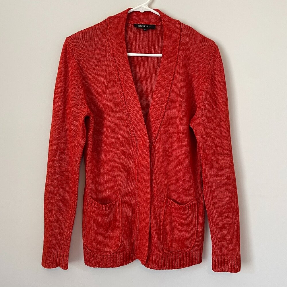Lafayette 148 red orange hemp cardigan
